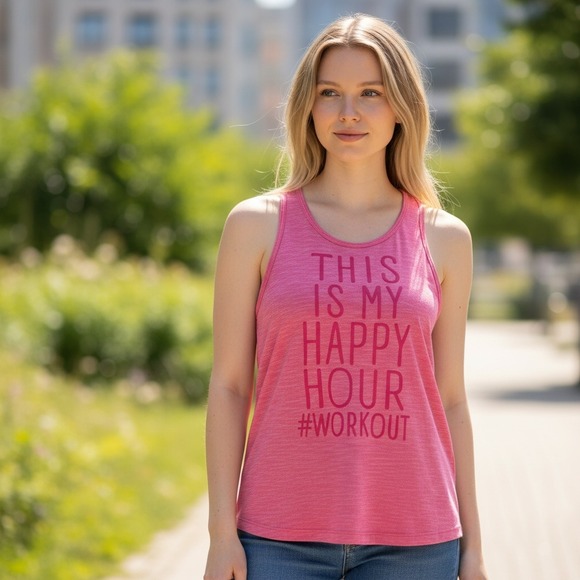 #EVCR Tops - EVCR‎ Workout Tank Top Womens Small Pink Graphic Racerback Gym Fitness Shirt